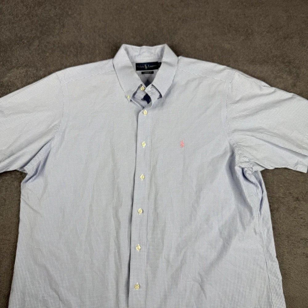 Ralph Lauren Shirt Men XL Blue Check Plaid Button Up Pink Pony Cotton Preppy